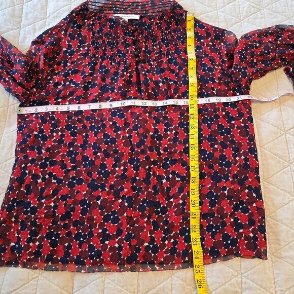 Diane Von Furstenberg Aleni Blouse Women's 4 Red Navy Rust Silk Circle Print - Picture 11 of 12